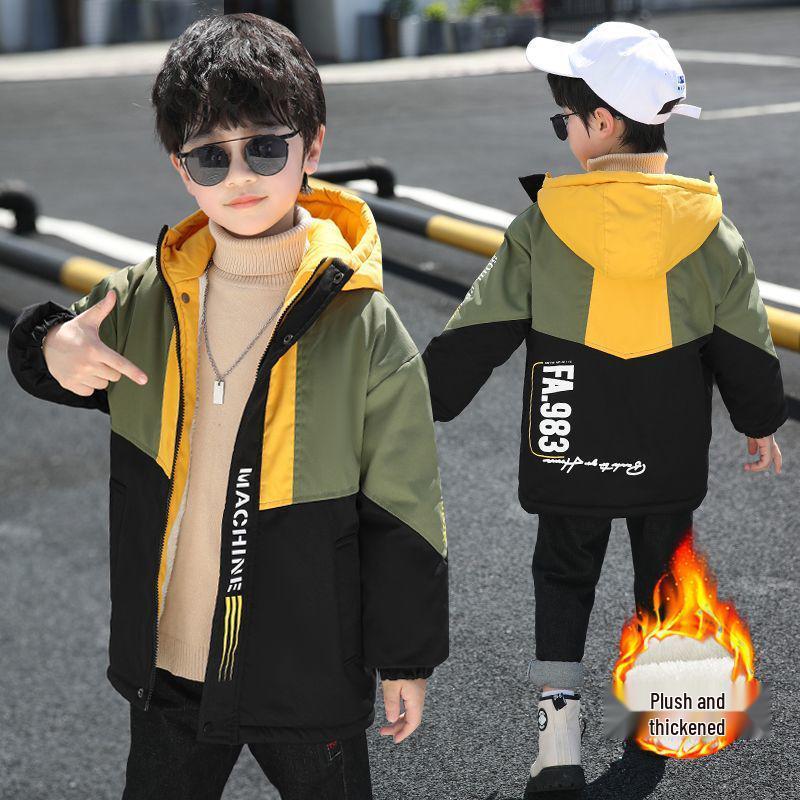 Boys' Fleece-Lined Windbreaker: Autumn-Winter Cotton-Padded Jacket