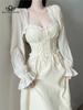 Frühling Kleidung frauen Tee Brechen Französisch Fee Kleid Meer Urlaub Schlinge Kleid Frau Elegante Lange Party Kleid