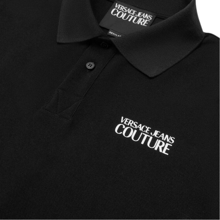 Versace Solid Color Logo Print Polo Shirt With Pointed Collar Men tops Black E78GAG6-23EJ000-3E899
