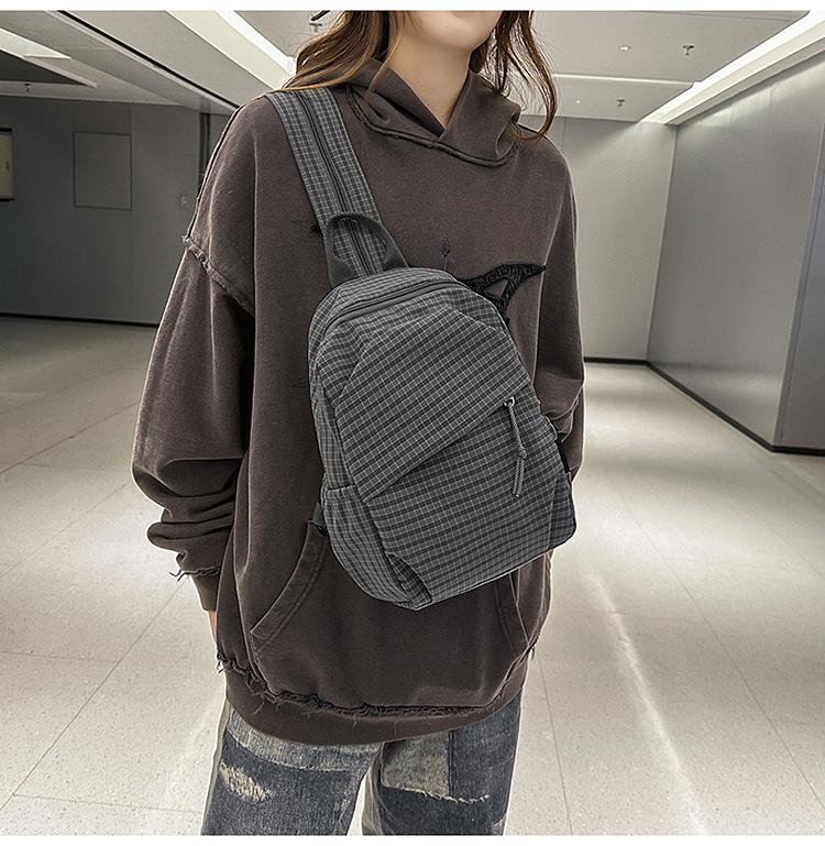 Schoolbag Plaid Sports Cycling Breast Bag Men's Versatile Lightweight Multifunctional Small Backpack Outdoor Shoulder Bag Women's Casual Backpack