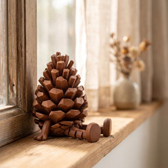 Handheld Flexible Hinge Figurine 3D Printed Pinecone & Leaf with Posable Jointed Legs, Decoration Articulated Desktop Decor, Forest-Themed Shelf
