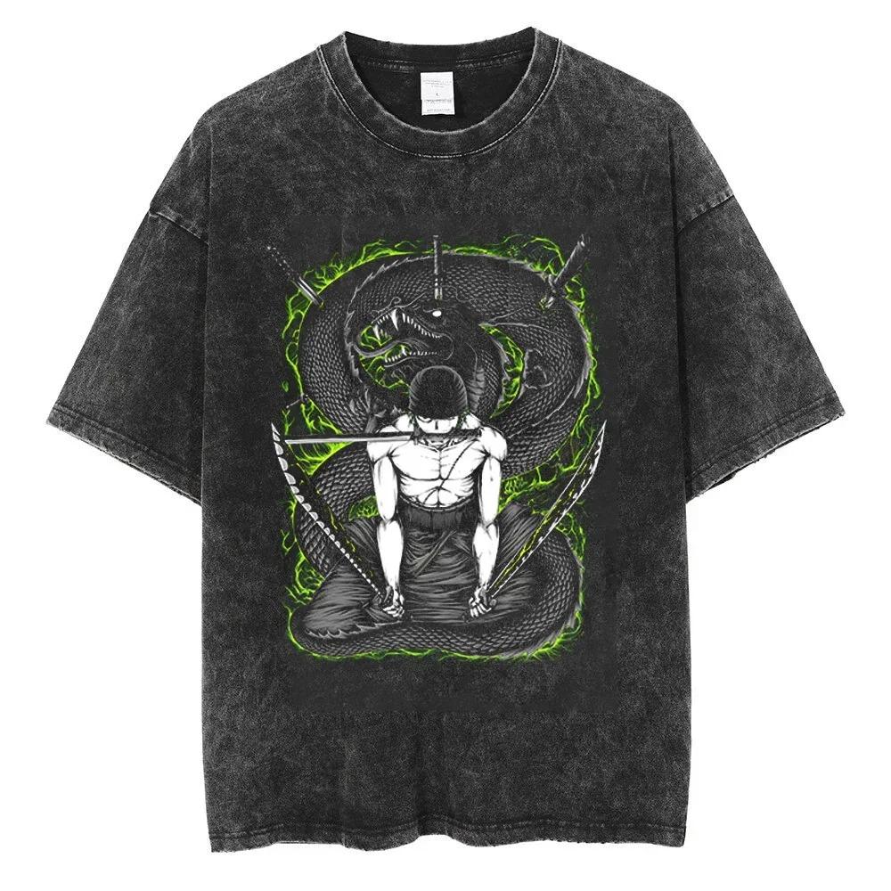 One Piece Gear 5 Luffy & Straw Hat Crew Wano Arc Vintage Washed Oversized T-Shirt | Unisex Streetwear Anime Tee
