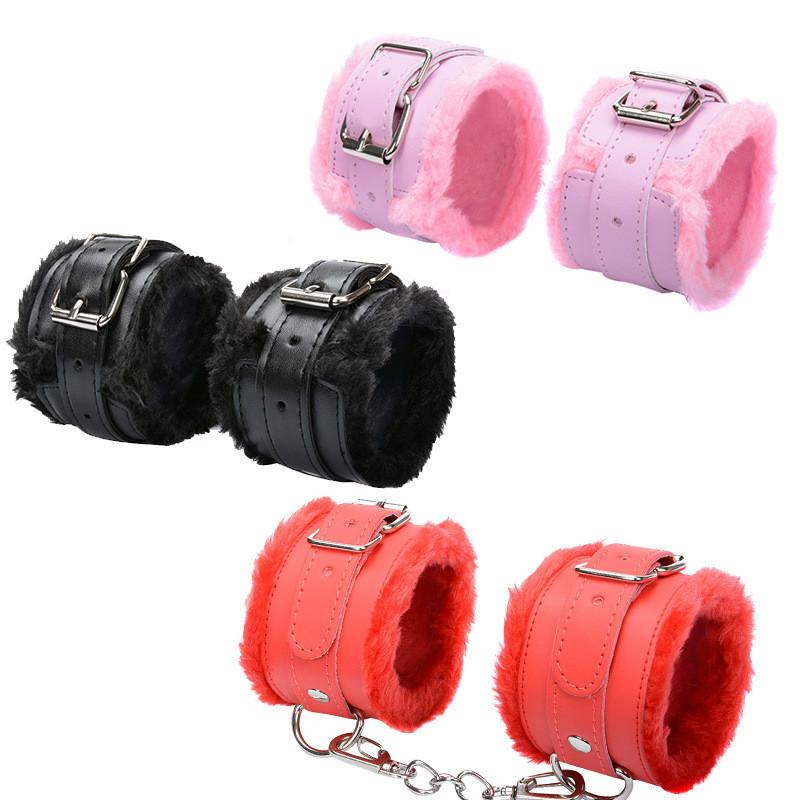 Sexy Adjustable PU Leather Plush Hand Cuffs Ankle Cuff Restraints BDSM Bondage Sex Toy Sex Bondage Exotic Accessories for Women