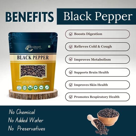 BrijBooti Black Pepper 50 Gm - Kali Mirch - Black Mirch Whole - Black Pepper Whole - Peppercorn - Kali Mirch Sabut