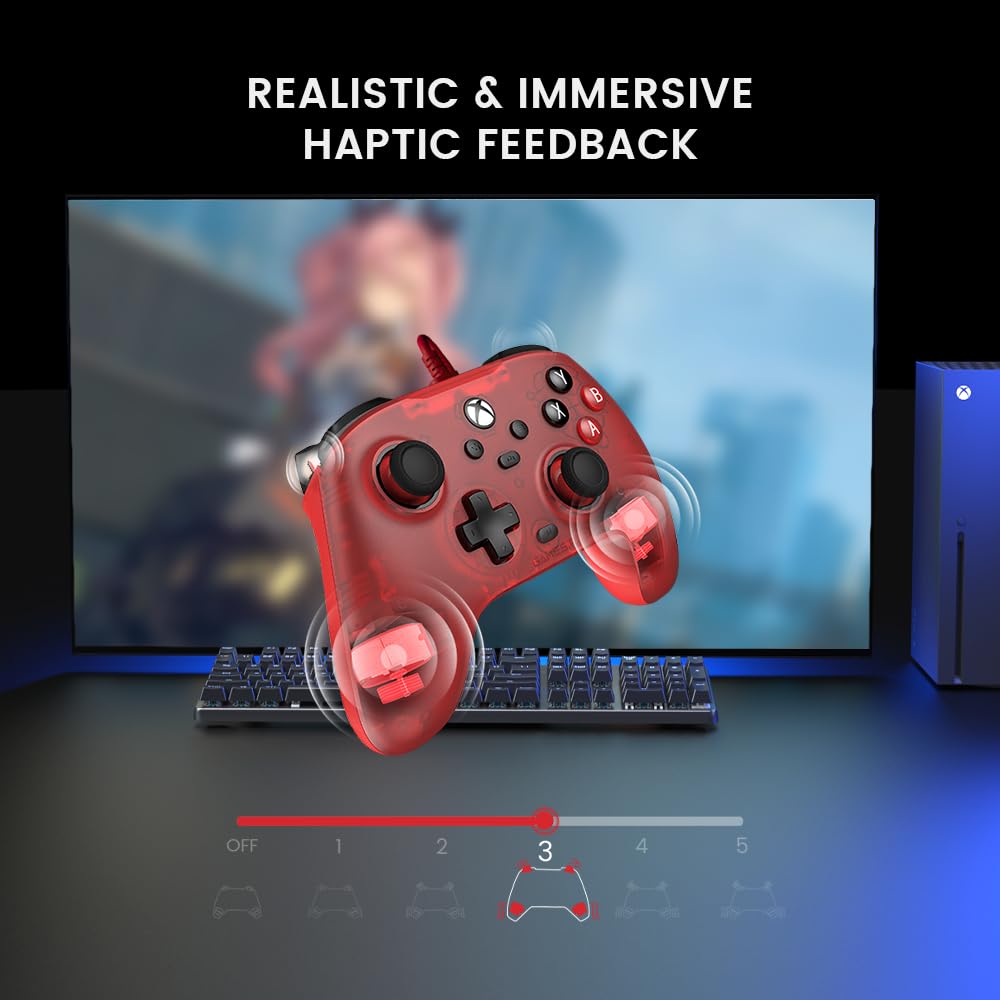 GameSir T7 vezetékes játékkontroller XBOX/PC/Steamhez, multifunkcionális gamepad Hall-effektusos stickekkel és ravaszokkal, valamint 4 vibrációs motorral (Piros)
