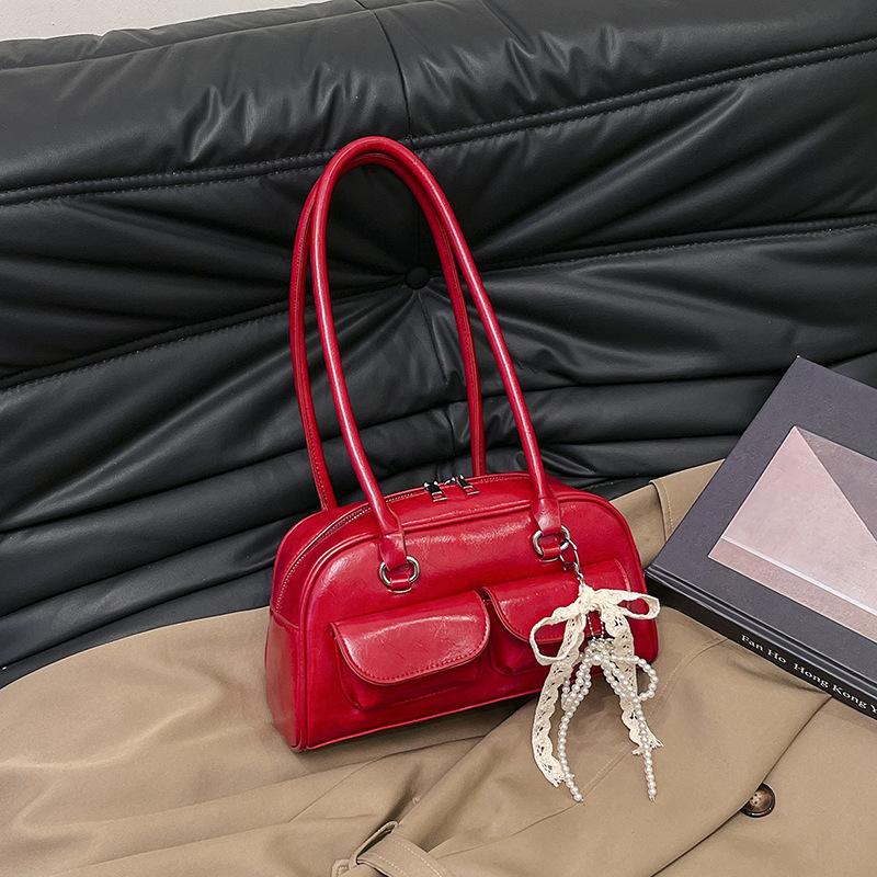 Large capacity bag women's spring and summer new fashion niche design shoulder underarm bag high-end bowling bag