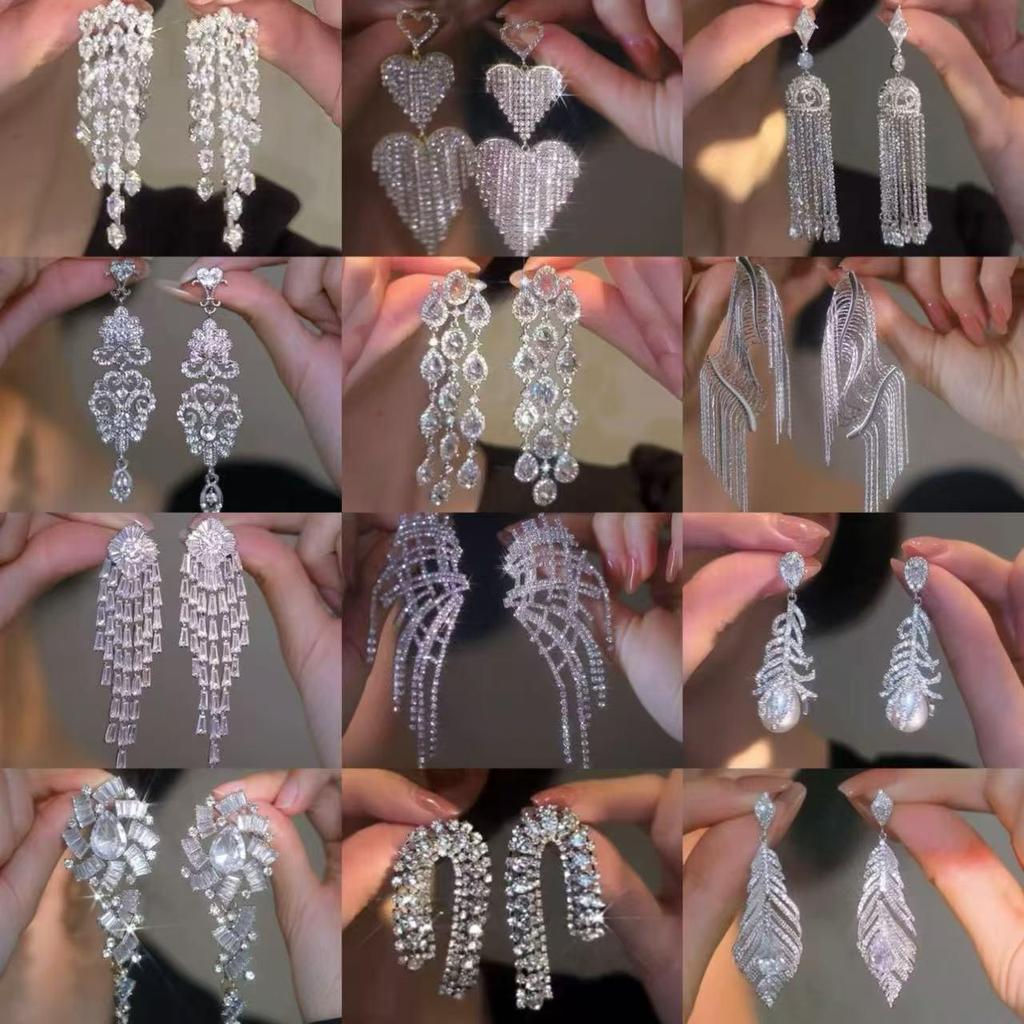 European and American Luxury Irregular Silver Needle Earrings with Rhinestone Inlay