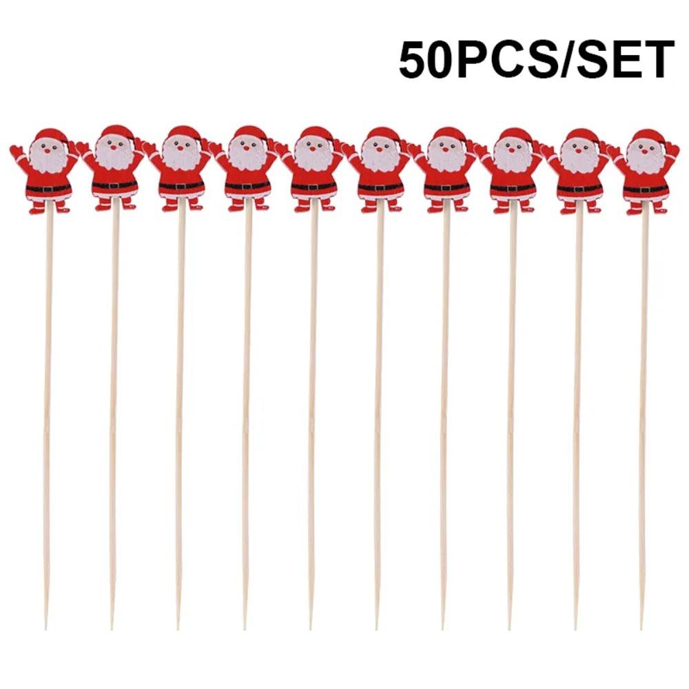 50/100Pcs Disposable Christmas Fruit Picks Santa Claus Fruit Salad Bamboo Sticks  Dessert