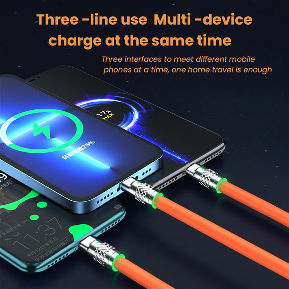 3-in-1 6A 120W Usb Metal Fast Charging Cable 8-pin Charging Cable Compatible For Iphone Micro Usb Type-C
