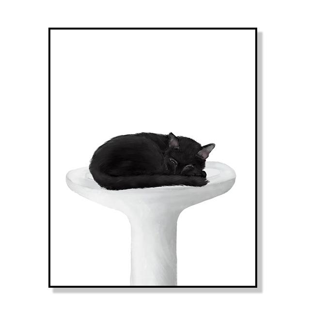 Funny Modern Cute Black Cat In Bath Artwork Posters Decoration Canvas Paintings And Prints For Washroom Toilet Living Room Decor