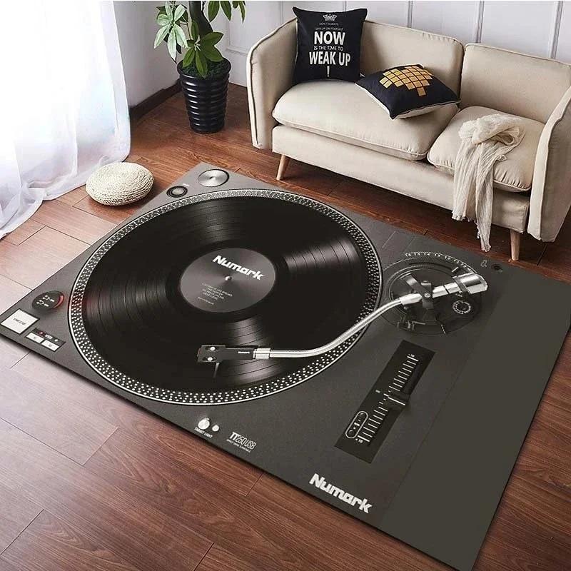 Spacious Vinyl Record-Inspired Rug for Living Room Non-Slip Floor Mat for Bedroom Stylish Carpet Décor Machine Washable
