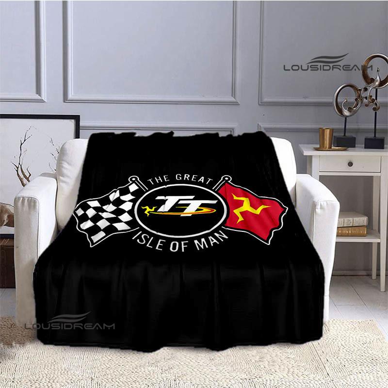 Motorcycle Isle of Man Tt Printed Blankets Flannel Warm Blanket Soft Cozy Blanket Travel Blankets Bed Linings Birthday Gift