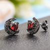 Vintage Black Plated Moon Red Heart Earrings for Women