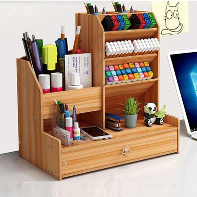Wooden Slanted Pen Holder & Desk Organizer for Students