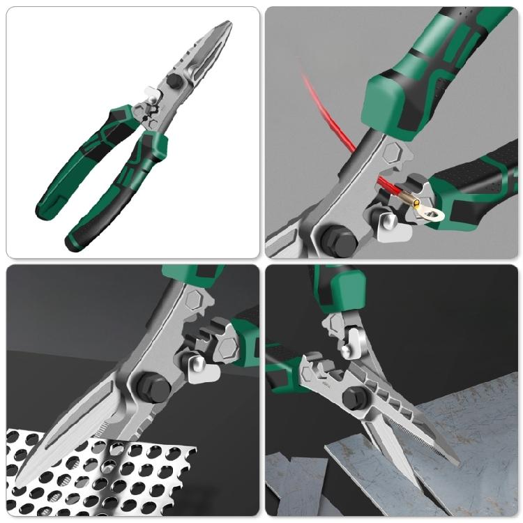 Heavy Duty Tin Snips Pliers With Serrated Blade Port Crimper Hexagonal Wrench Ergonomic Nonslip Handle Professional Use