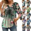 Women's Summer Casual 3/4 Sleeve T-Shirt Print V Neck Pullover Top