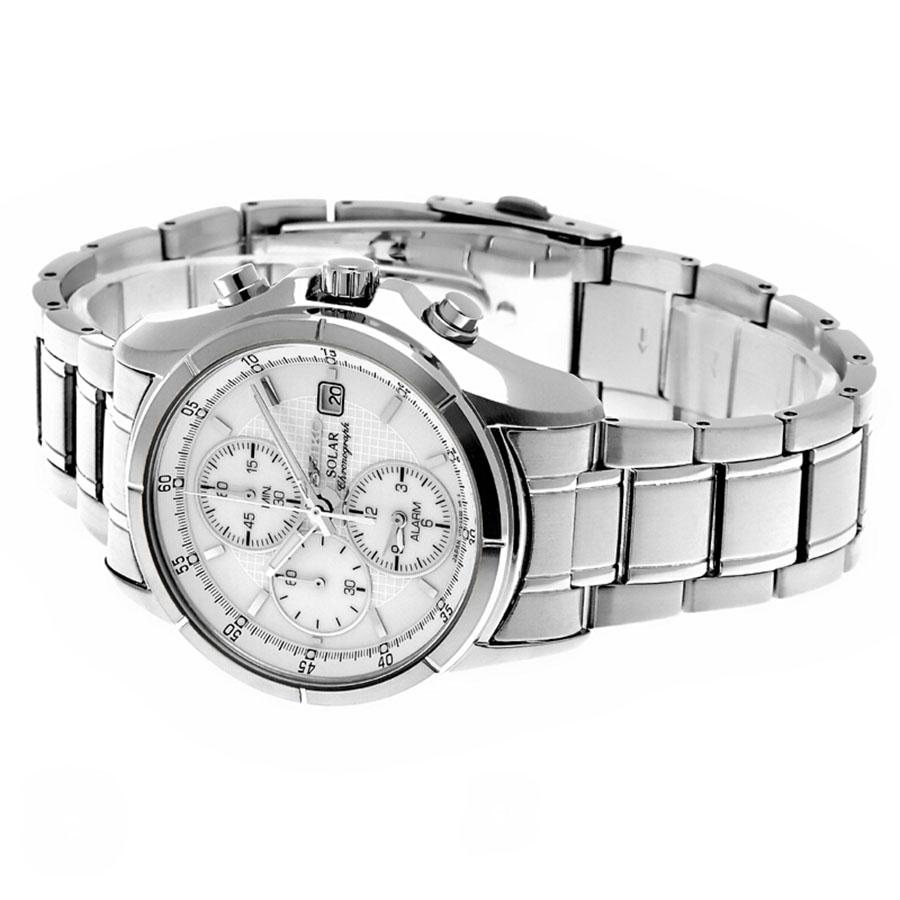 Men's Solar Chronograph Watch - White Dial Stainless Steel Sport Watch SSC003J1
