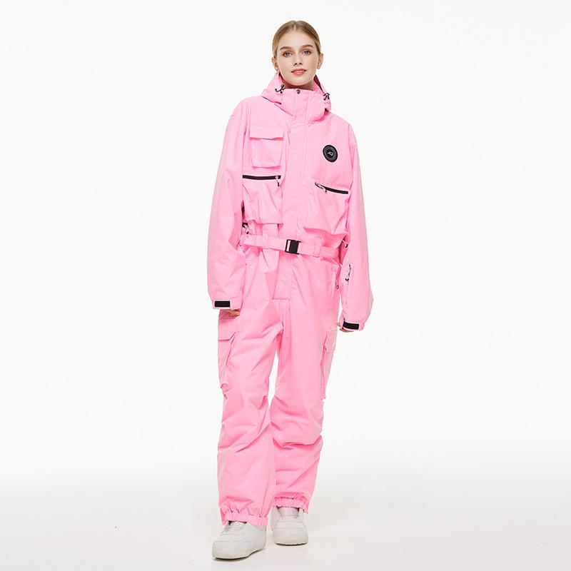 Unisex Waterproof One-Piece Ski Suit, Loose Fit, American-Style, Warm for 24-25 Snow Season