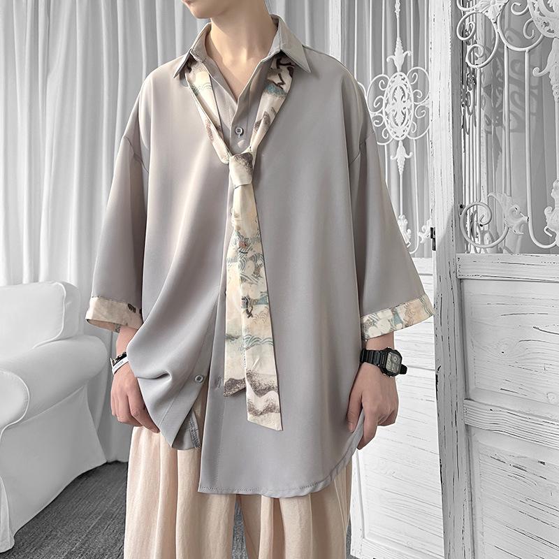 Herren Dunkelgrünes Dreiviertelarm Sommerhemd mit DK Krawatte