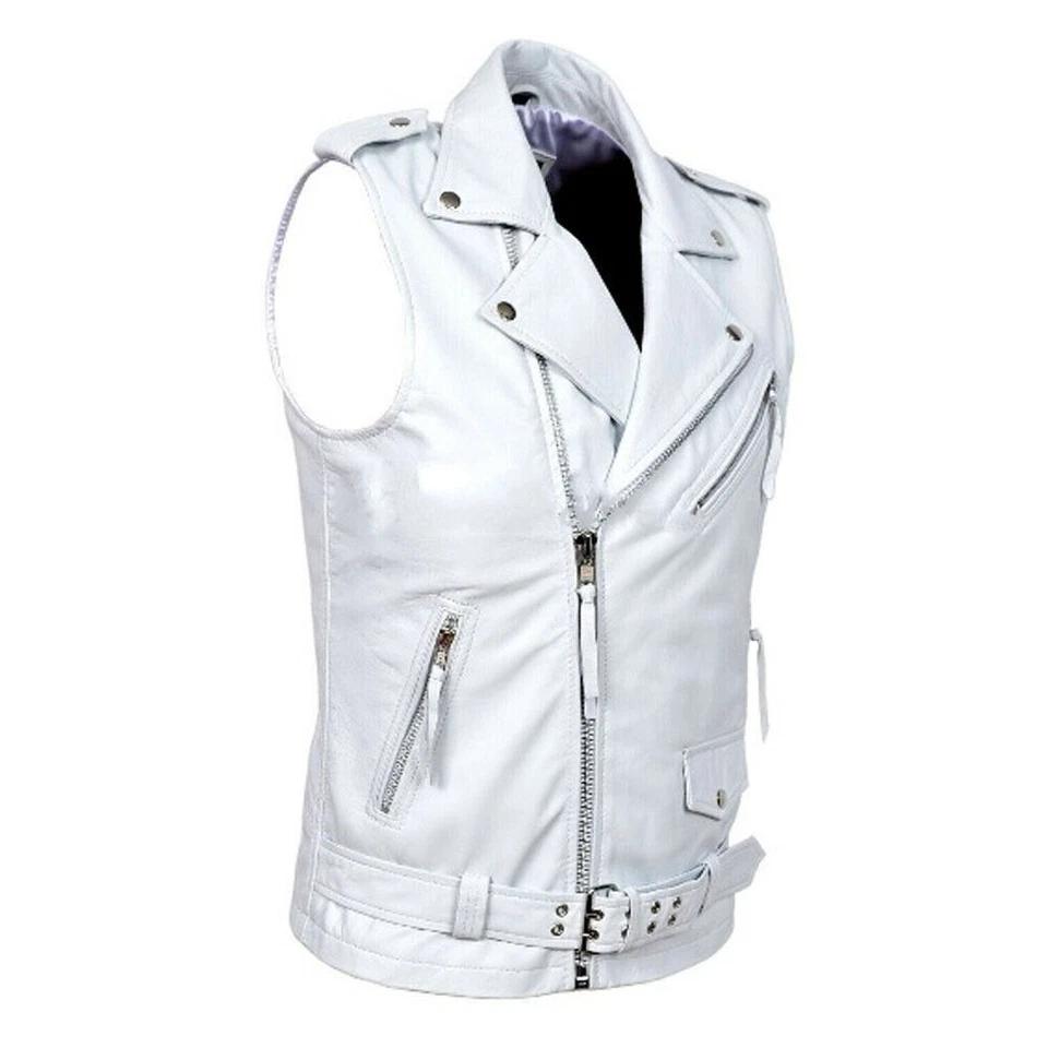 White Handmade Original Vest Coat Lambskin Leather Men's Button Waistcoat Party Soft Fit