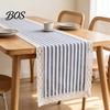 Washable Table Runner Striped Runner, Lace Trim Cotton Linen Long Rustic Farmhouse for Home Dining Decor Pastoral Style