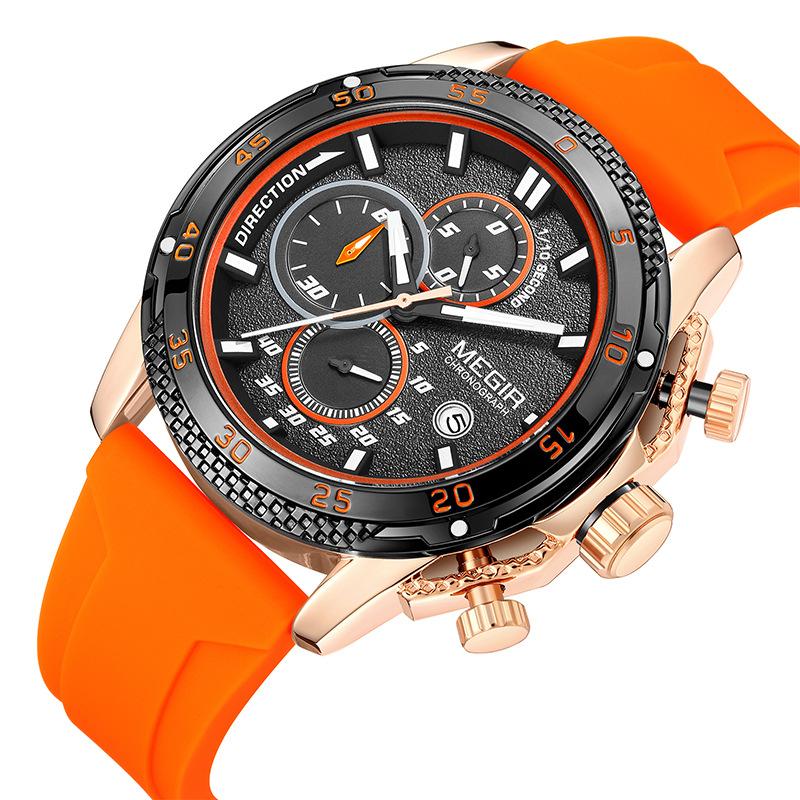 Multifunktions-Chronograph Drei-Augen-Silikonarmband Leuchtendes Kalender-Herrenuhr 2211
