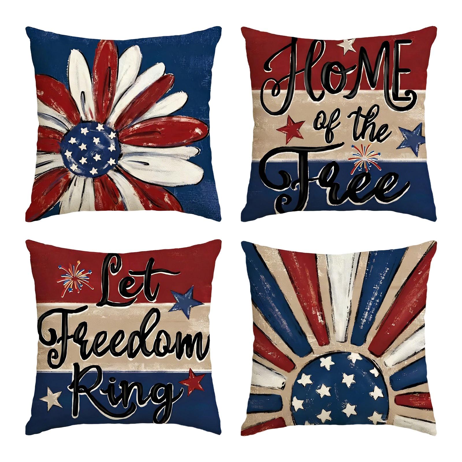 

Throw Pillow Covers, Patriotic Independence Memorial Day USA Flag Cushion Case For Sofa Couch Set Of 4 One Size