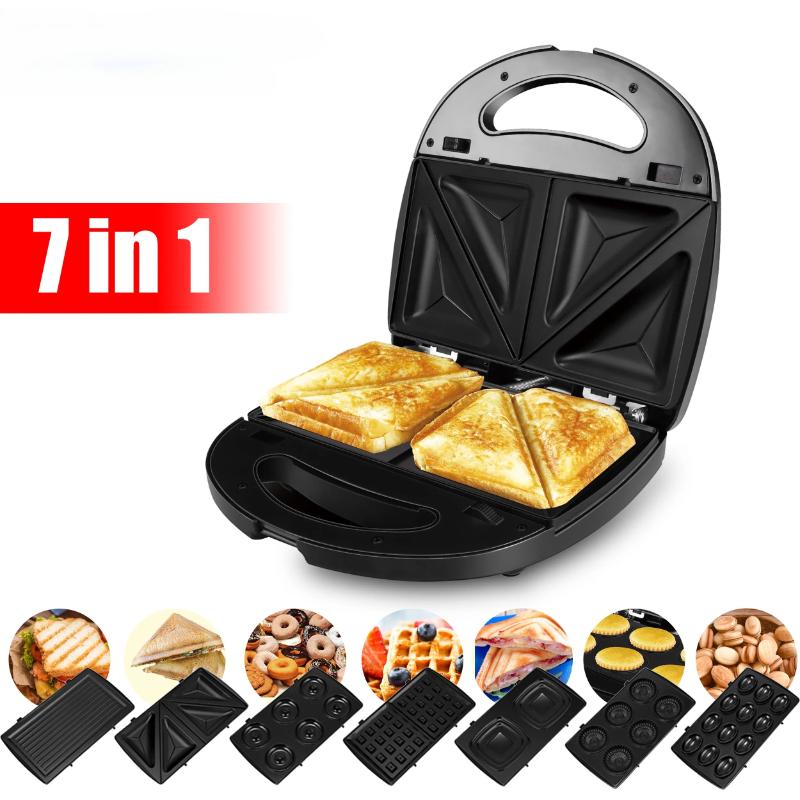 7 In 1 Electric Waffle Maker Grill Sandwich Cake Donut Walnut Panini Plate Cooking Kitchen Appliances Toaster Breakfast Machine