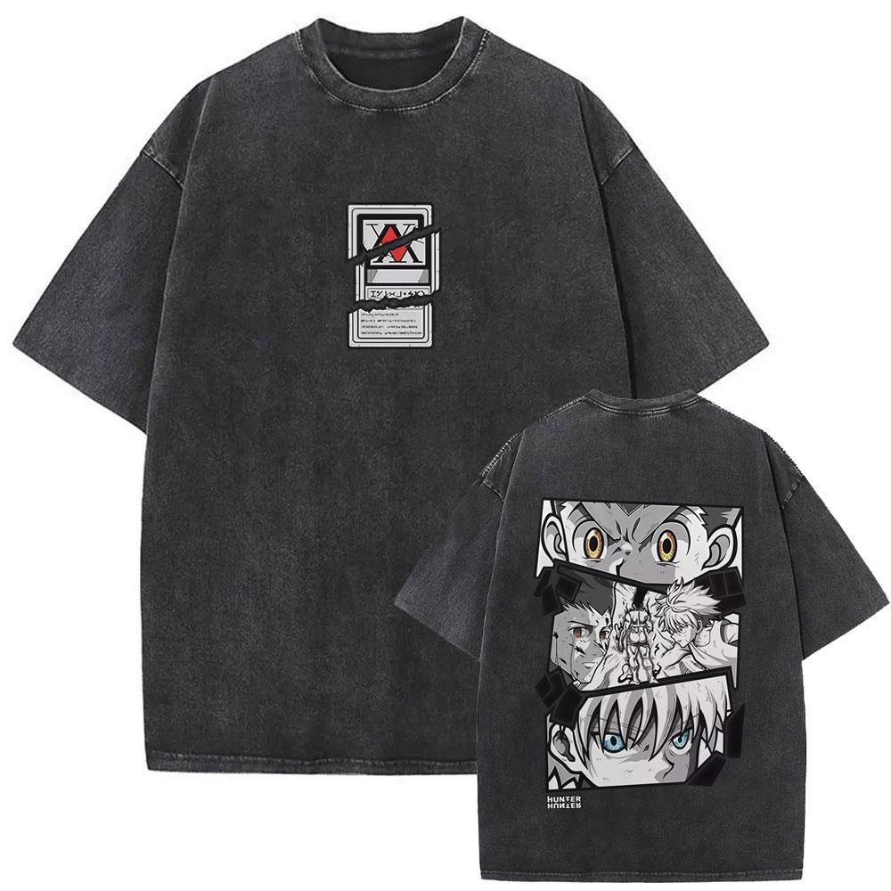 Washed Vintage Anime Hunter X Hunter T-shirts Manga Gon Freecss Graphic T Shirts Men Women Retro Cartoon Oversized Streetwear