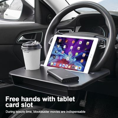 Multifunkční stolek na volant do auta, úložný regál, úložná deska, stolek na notebook, jídelní tác do auta s držákem na nápoje