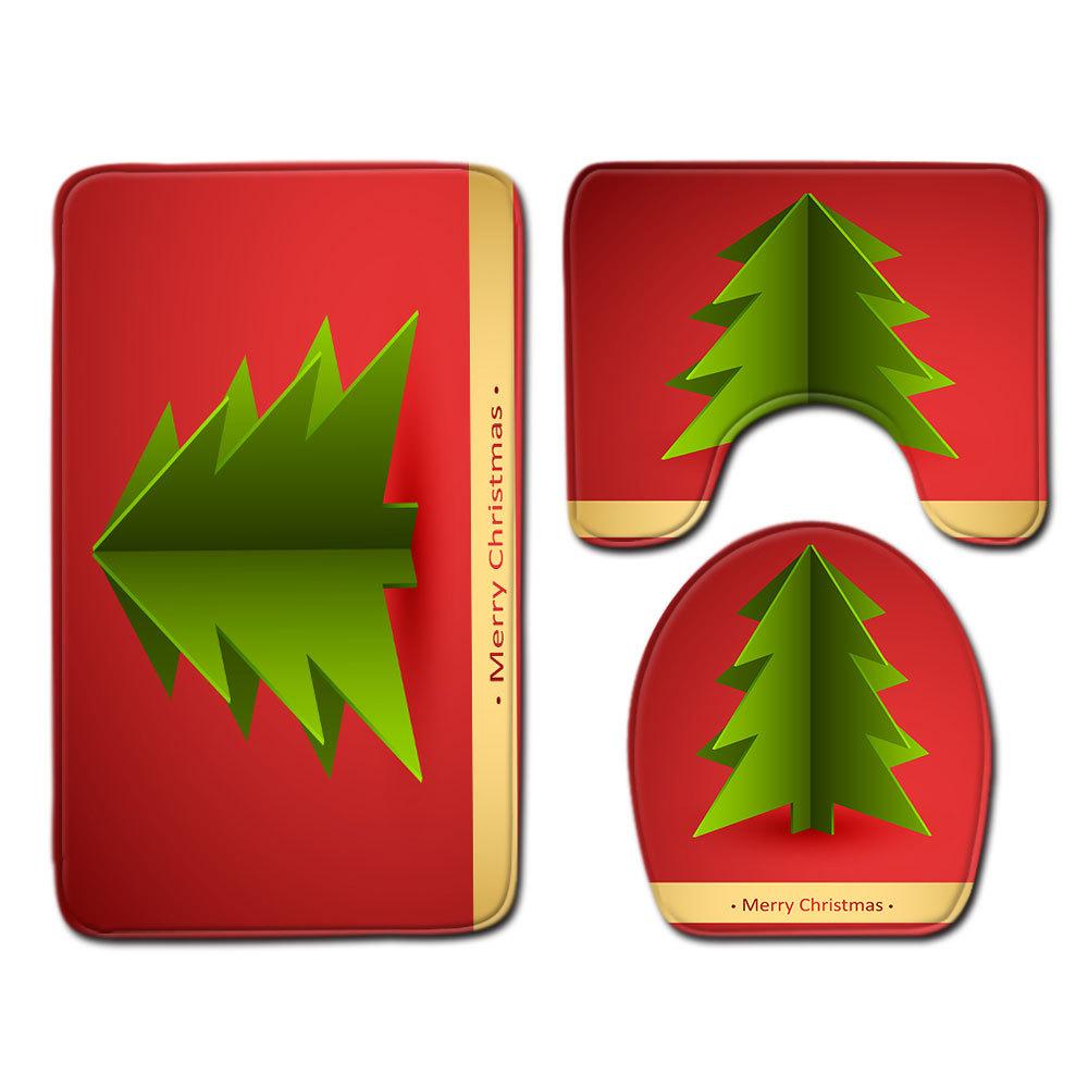 Christmas Bathroom Floor Mat Toilet Three-Piece Set