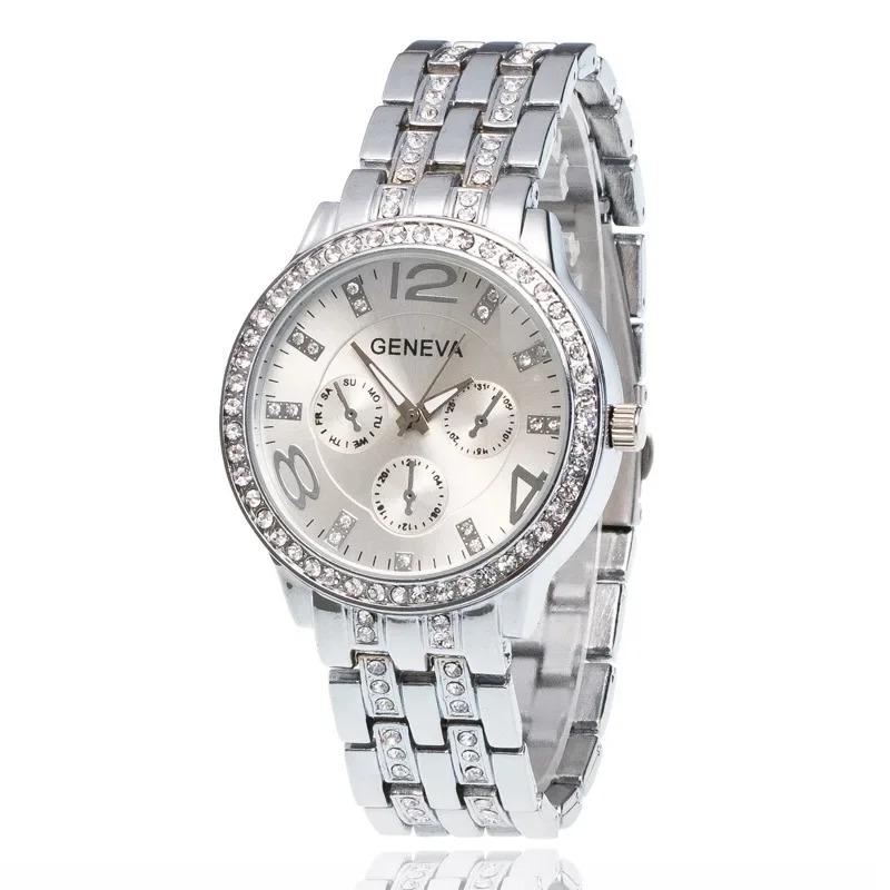 Luxury Geneva Brand Women Gold Stainless Steel Quartz Watch Crystal Casual Wrist Watches Rhinestone Relogio Feminino Reloj Mujer