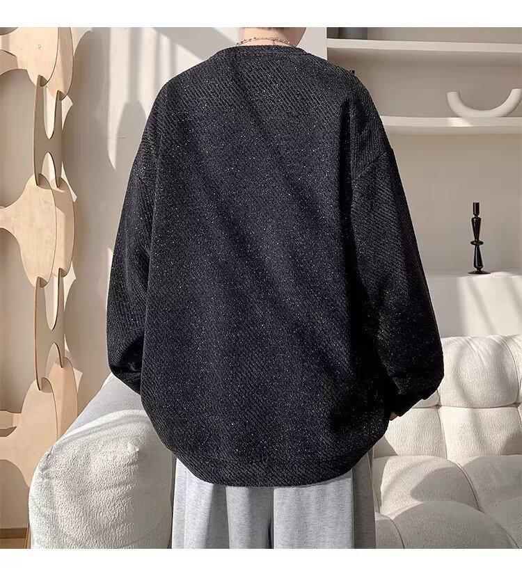 Men's Velvet Chenille Stripe Hoodie, Autumn/Winter, Warm Round Neck, Trendy American Style Pullover.