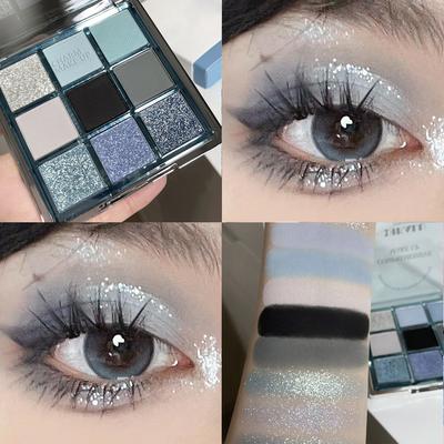 Palette di ombretti dai toni freddi da 9 colori Palette di ombretti blu-grigi fumosi Palette di ombretti glitterati opachi Palette di ombretti fumosi Palette di pigmenti per occhi