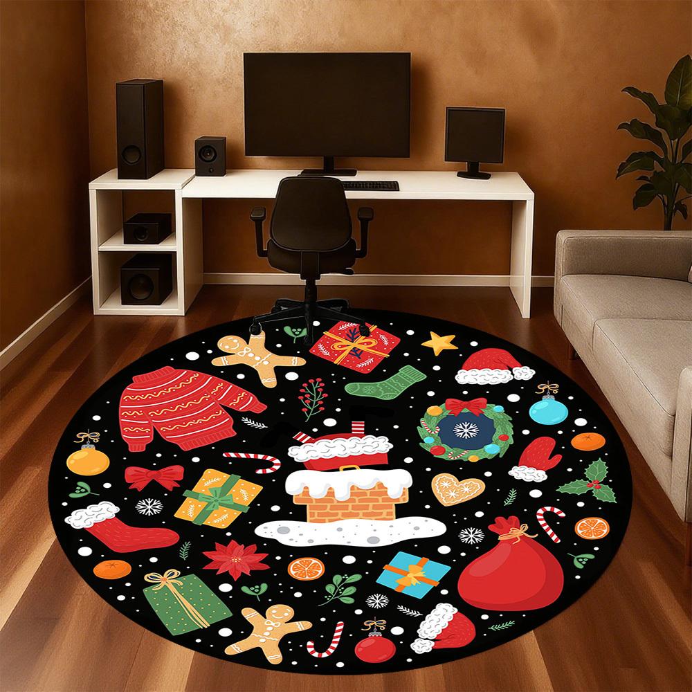 1pc Christmas, holiday Round Chair mat Area Rug - Non-Slip, Floor Mat for Office, Bedroom, and Indoor Decor -1002019