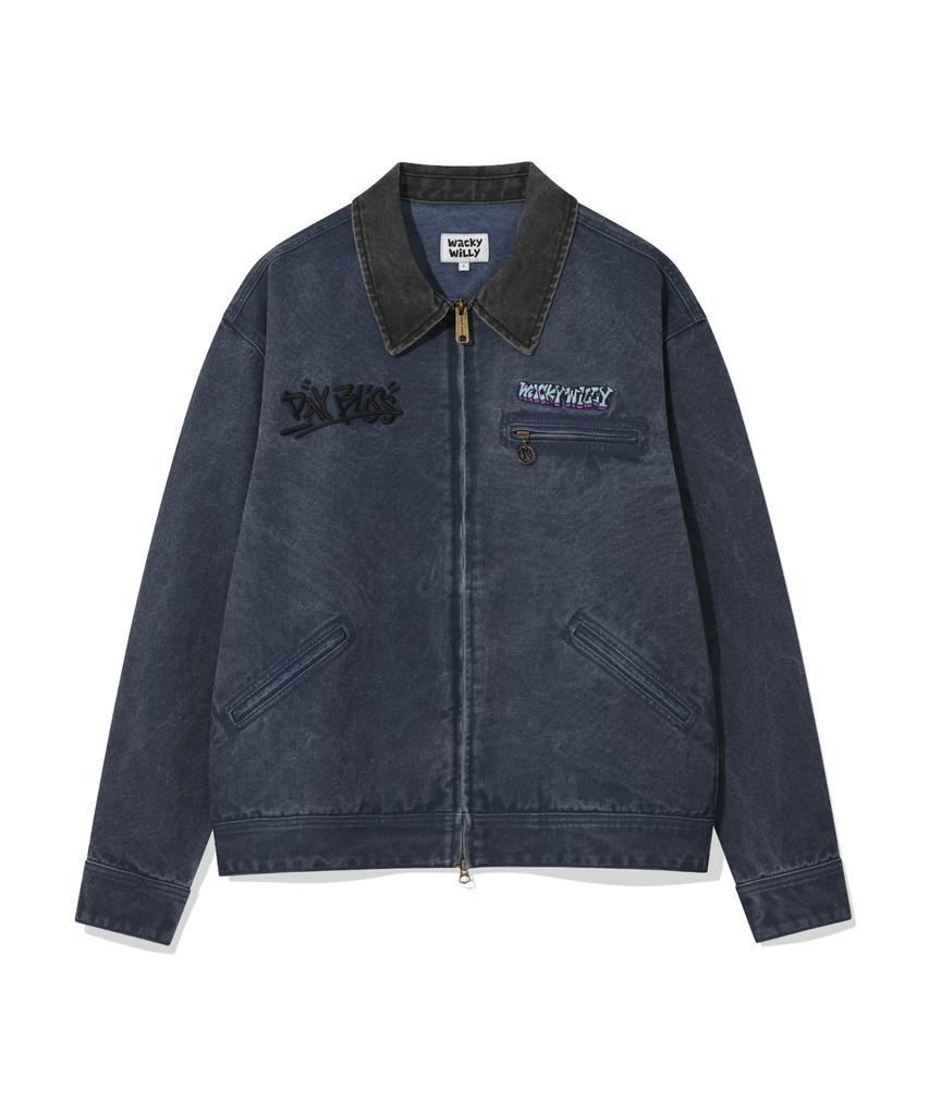 Wacky Willy Collar Contrast Work Jacket Blue