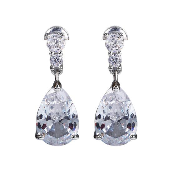 1 Pair Women Drop Earring Water Drop Shape Cubic Zirconia Dangling Earrings Smooth Cutting Reflective Hanging