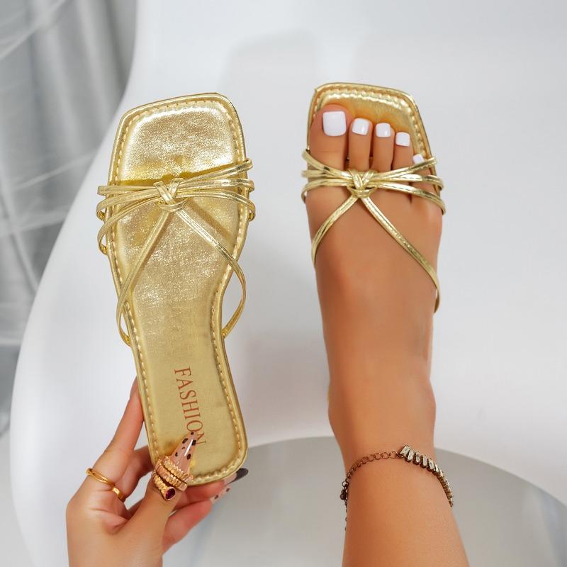Fashion Women's Fashion Flat Sandals Summer New Square Head Open Toe Soft Sole Anti-slip Wear-resistant Slippers