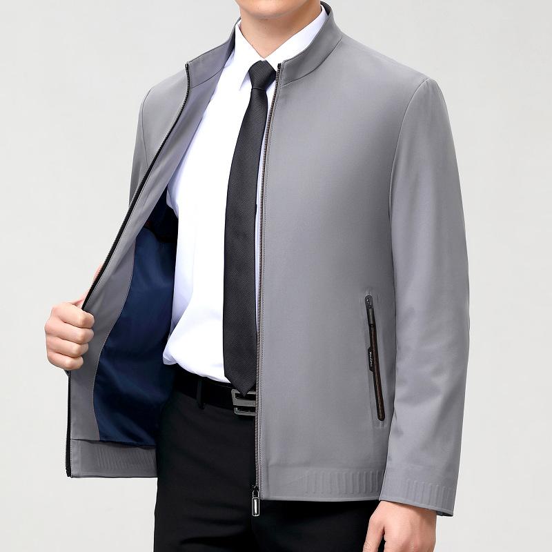 Spring and Autumn Middle-aged Jacket Men's Business Casual Iron-free Civil Servant Top Coat Thin Zipper Jacket Stand Collar
