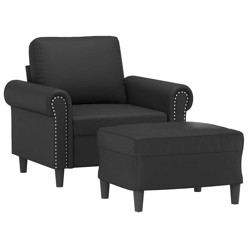 Vidaxl Armchair with Footrest, Black, 60 Cm, Faux Leather