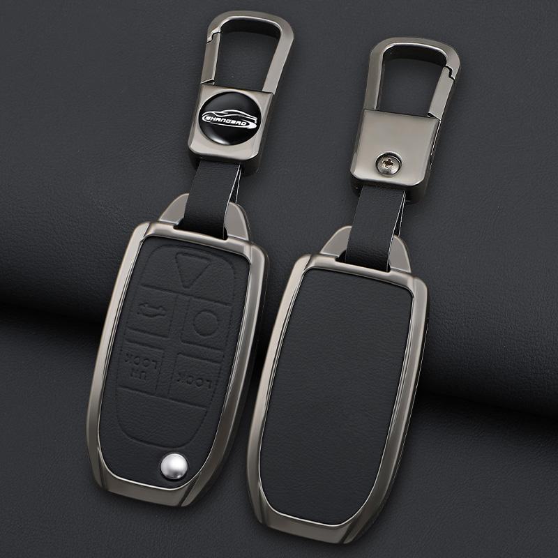 Zinc Alloy Leather Car Key Case for Volvo XC90 XC70 S80 S60 S40 V70 V50 C30 C70 5 Buttons Remote Cover Shell Keychain Accessorie