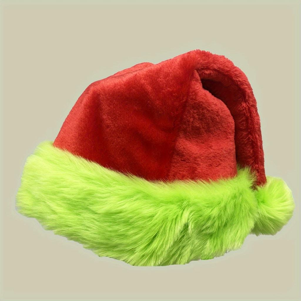 Fluorescent Green Edge Red Santa Hat Plush Double Insulation Soft Material Christmas Party Holiday Decorative Hat