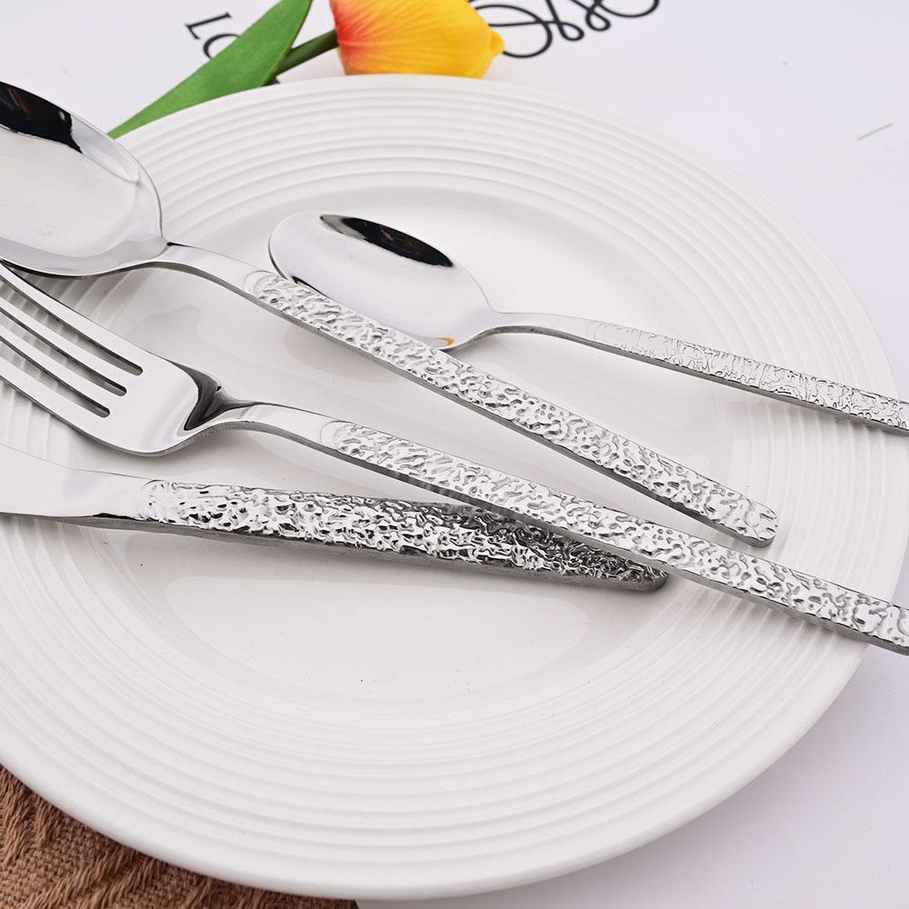 4pcs Hammer Pattern Handle Dinnerware Set Western Stainless Steel Tableware Set Reusable Knife Fork Spoon Dining Table Utensils