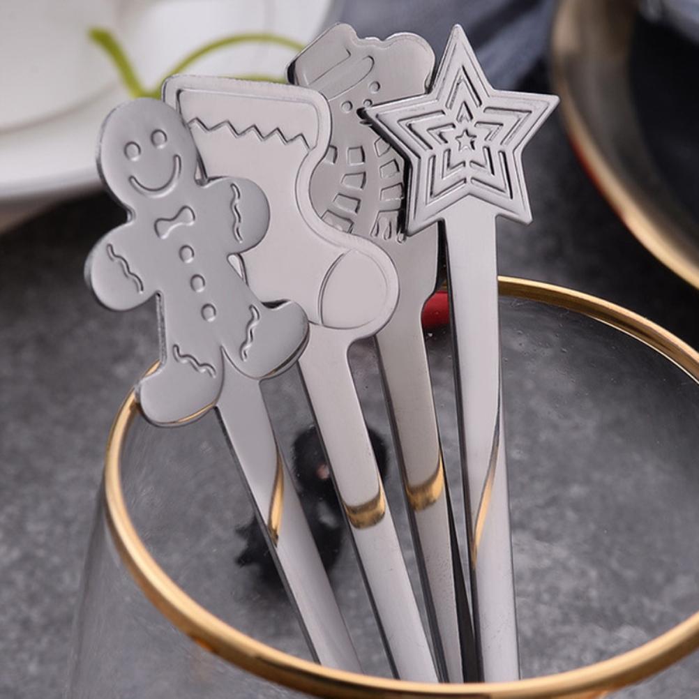 Christmas Spoon 4 Piece Stainless Steel Spoon Christmas Tableware Set Coffee Tea Dessert Soup