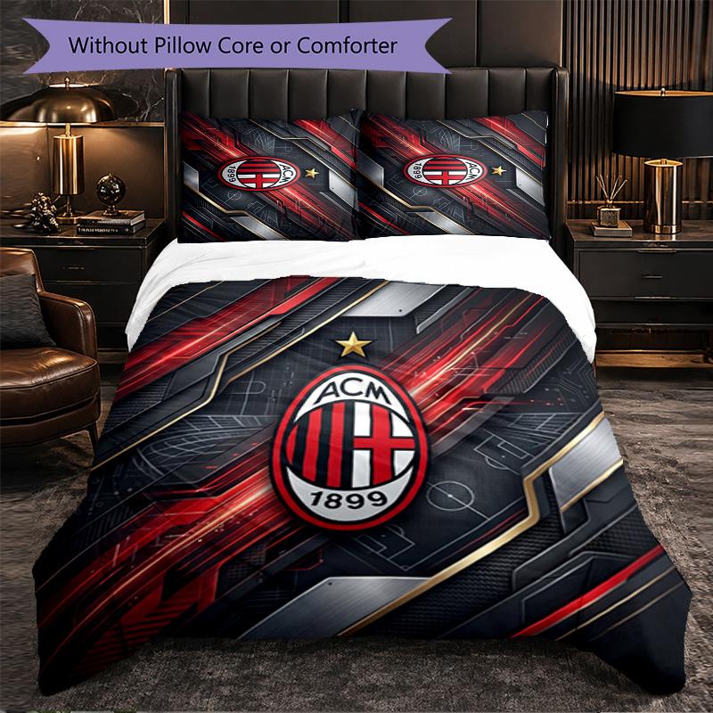 Set Lenzuola AC Milan Modello 3 Pezzi Morbida Copripiumino in Microfibra con Federe per Camera da Letto