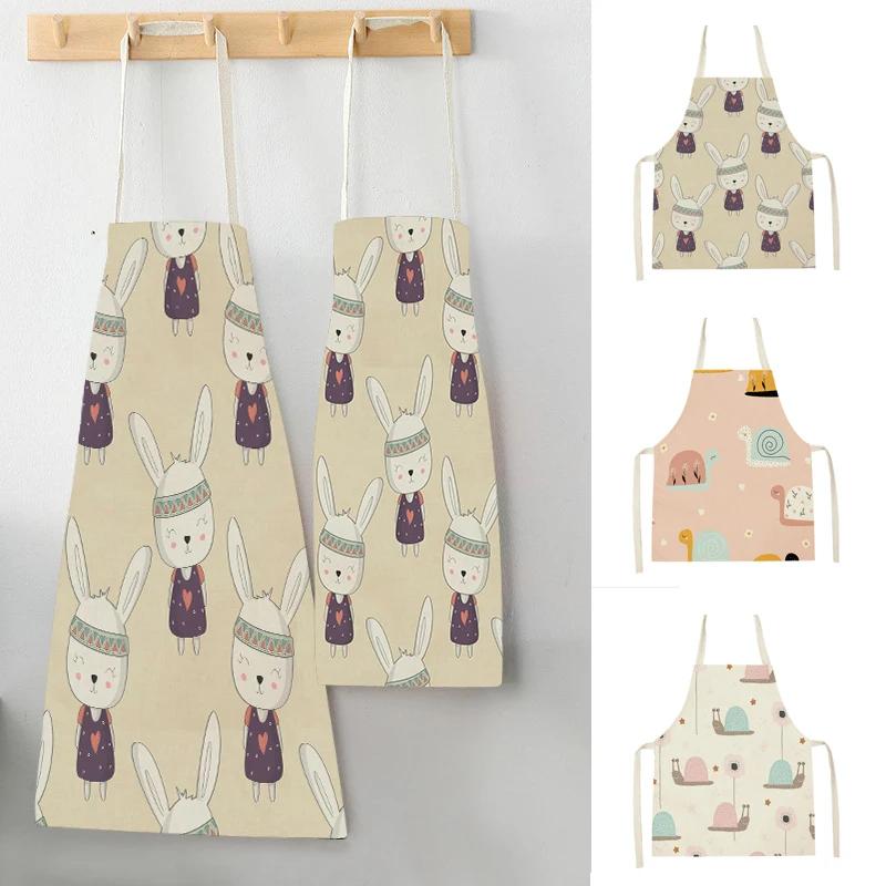Animal Snail Rabbit Printing Apron Adult Kids Sleeveless Kitchen Apron Linen Cooking Baking Accessories Apron Cleaning Tool