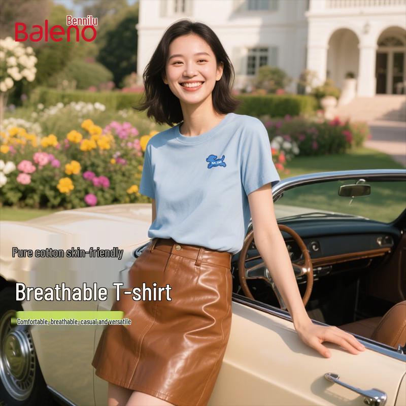 Baleno Women s Loose Cotton Blue Dog Print T-Shirt XL