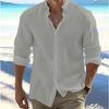 Men's Linen Button-Down Shirt Summer Beach Shirt Long-Sleeved Plain Solid Collared Spring/Summer Casual Everyday Wear