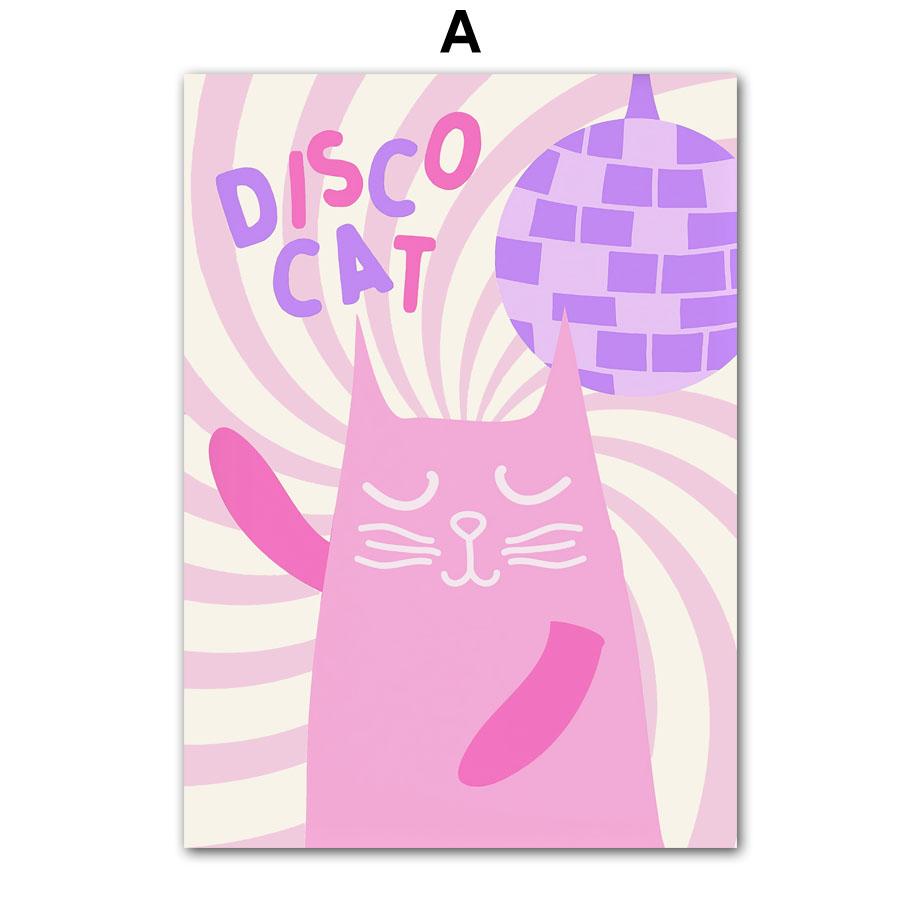 Disco Cat Route Butterfly Flowers Cactus Wall Art Canvas Painting Nordic Posters Prints Abstract Wall Pictures Living Room Decor