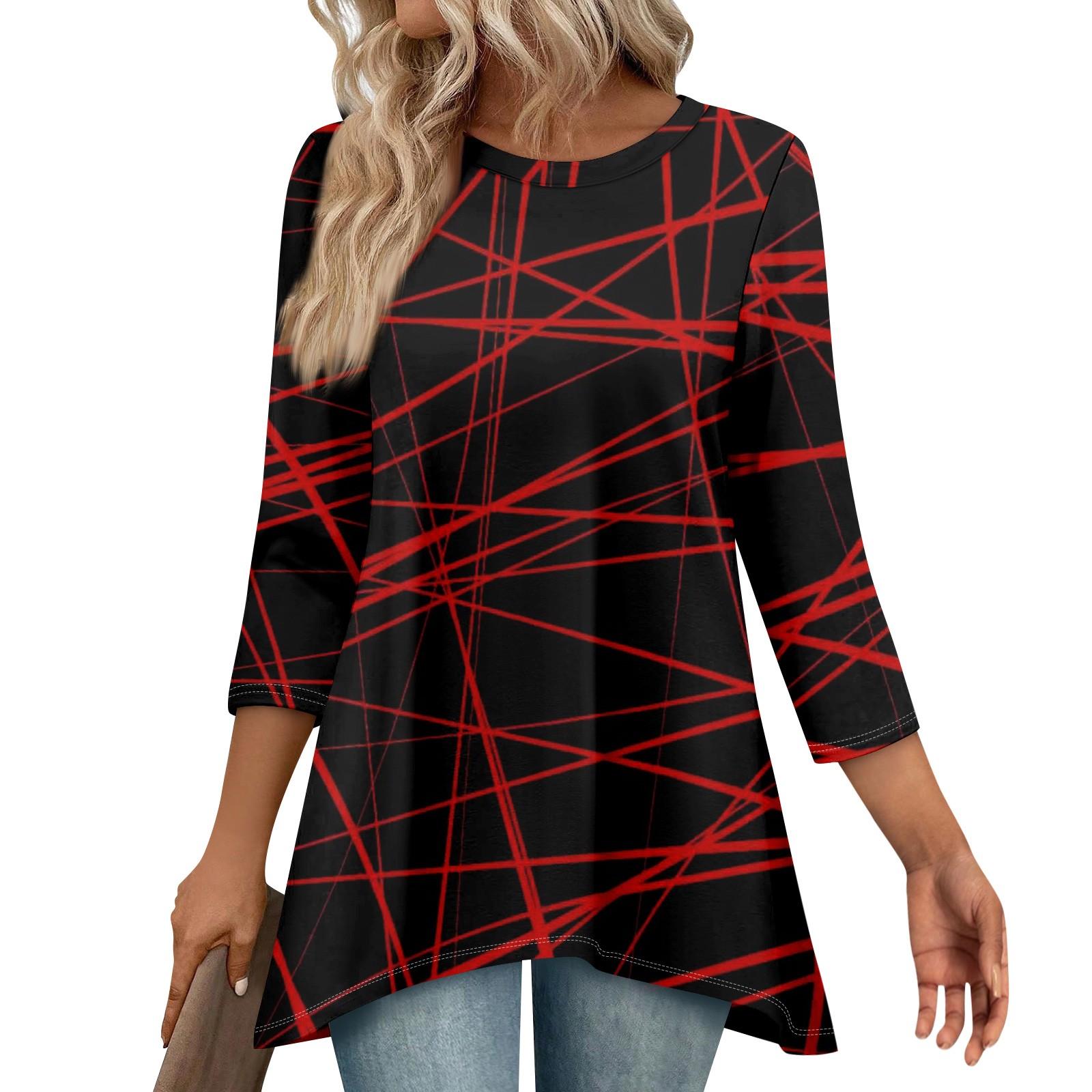 

Туники для женщин Свободного кроя Топы с принтами Рукав 3/4 Женские топы с асимметричным подолом XXL